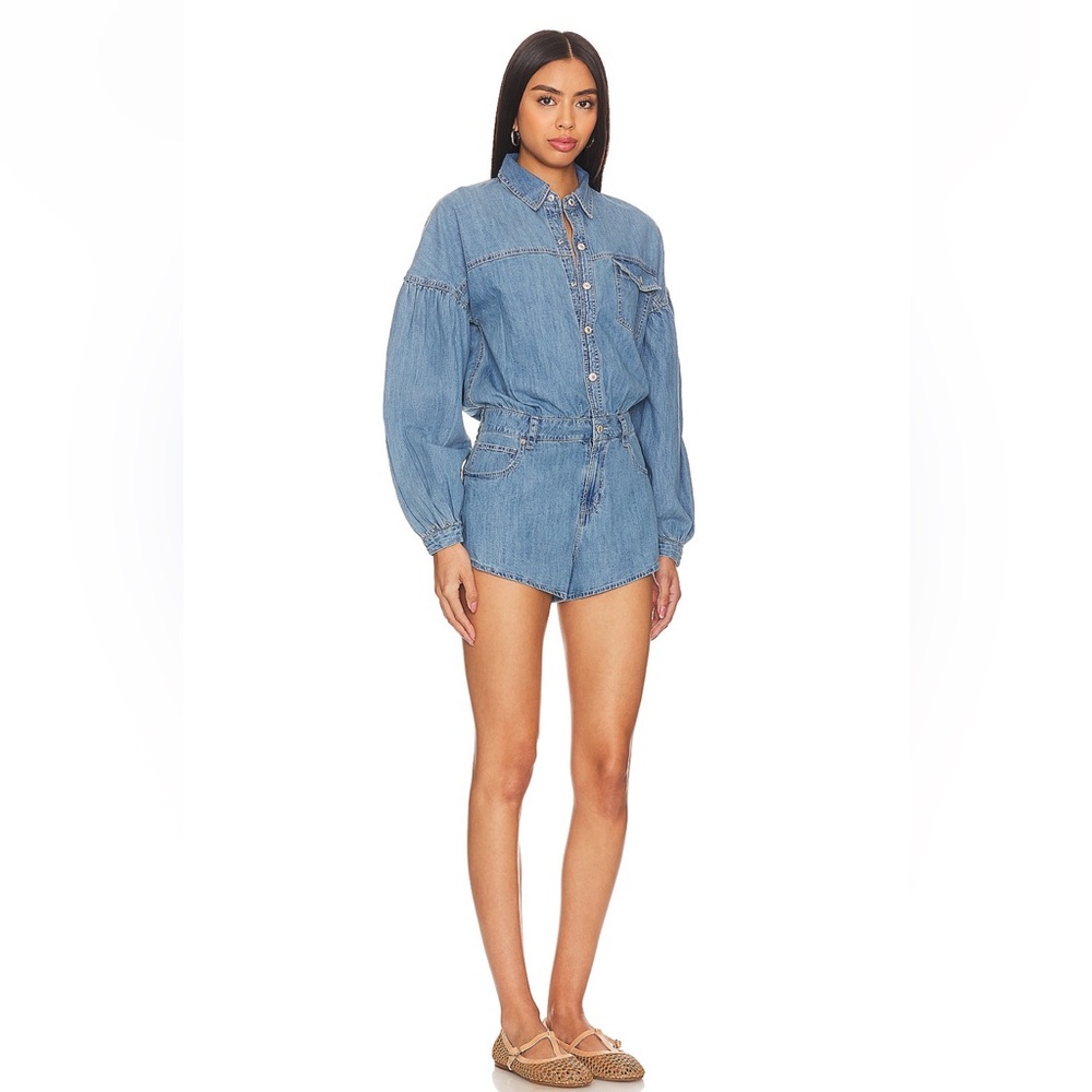 Free People Blue Denim Romper - Picture 2 of 6